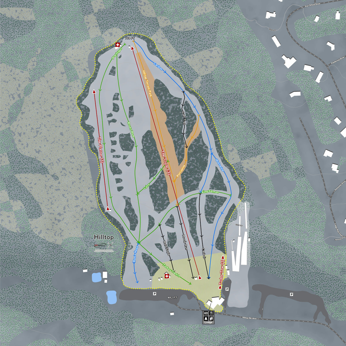 Hilltop Alaska Ski Resort Map Wall Art