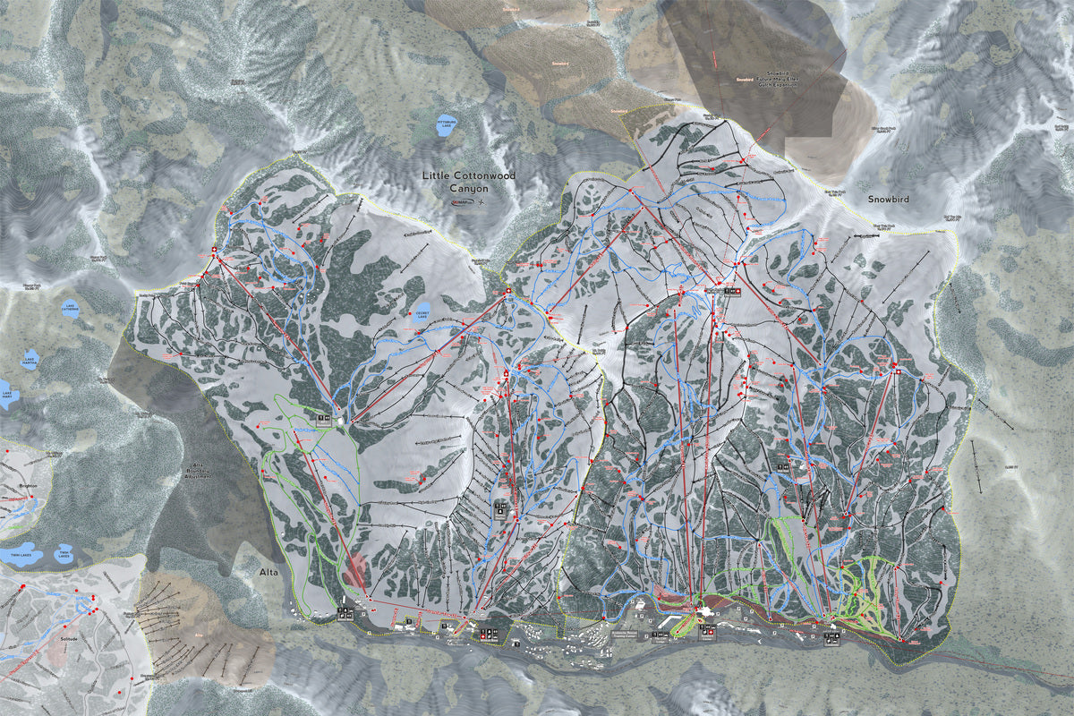 LittleCottonwood Utah Ski Resort Map Wall Art