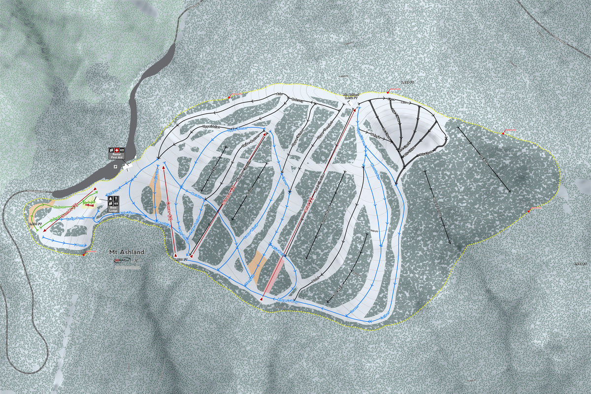 Mt. Ashland Oregon Ski Resort Map Wall Art