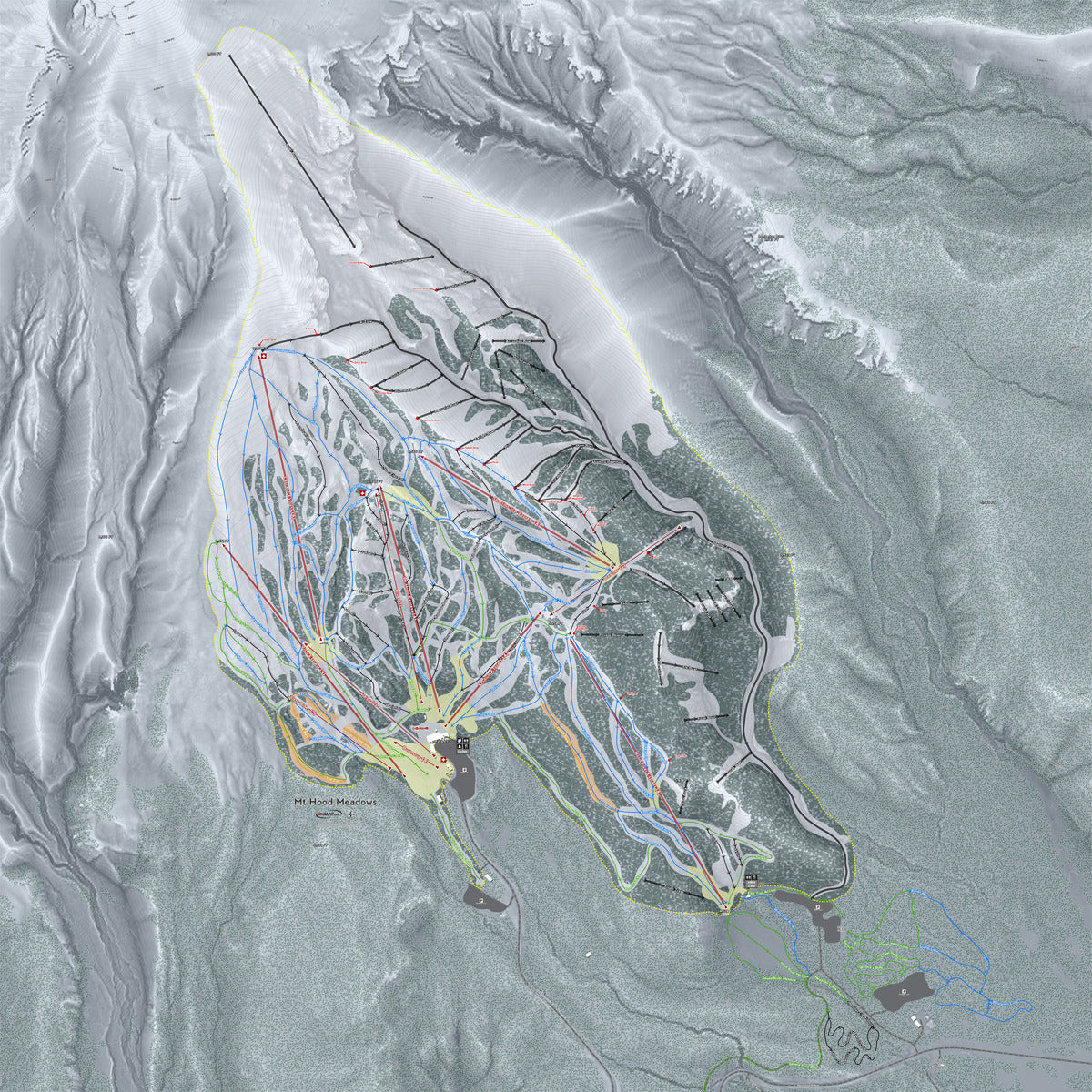 MtHood Meadows Oregon Ski Resort Map Wall Art