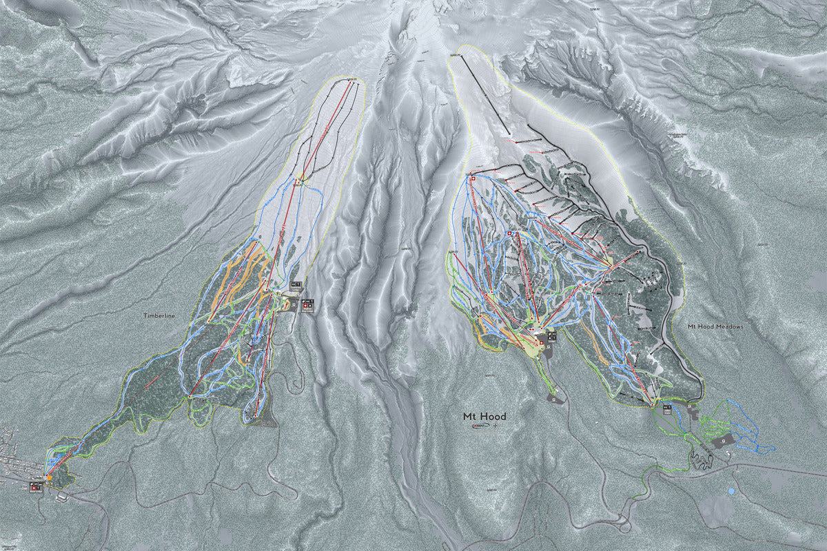 Mt Hood Oregon Ski Resort Map Wall Art