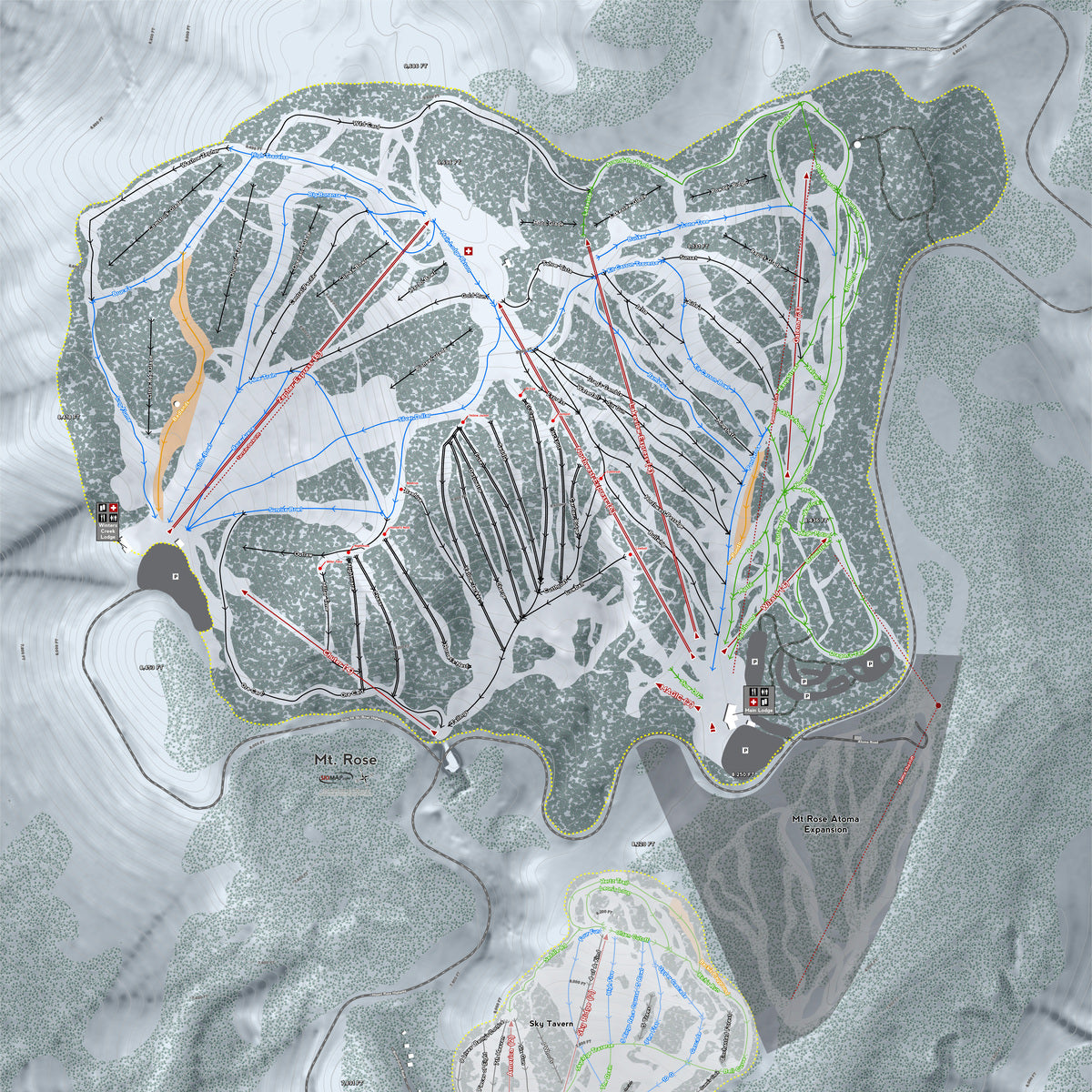Mt Rose Nevada Ski Resort Map Wall Art
