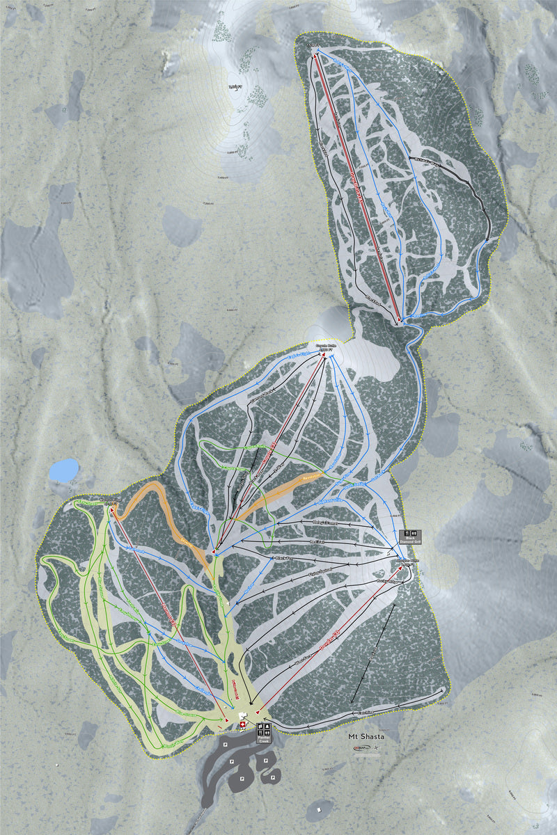 Mt. Shasta California Ski Resort Map Wall Art