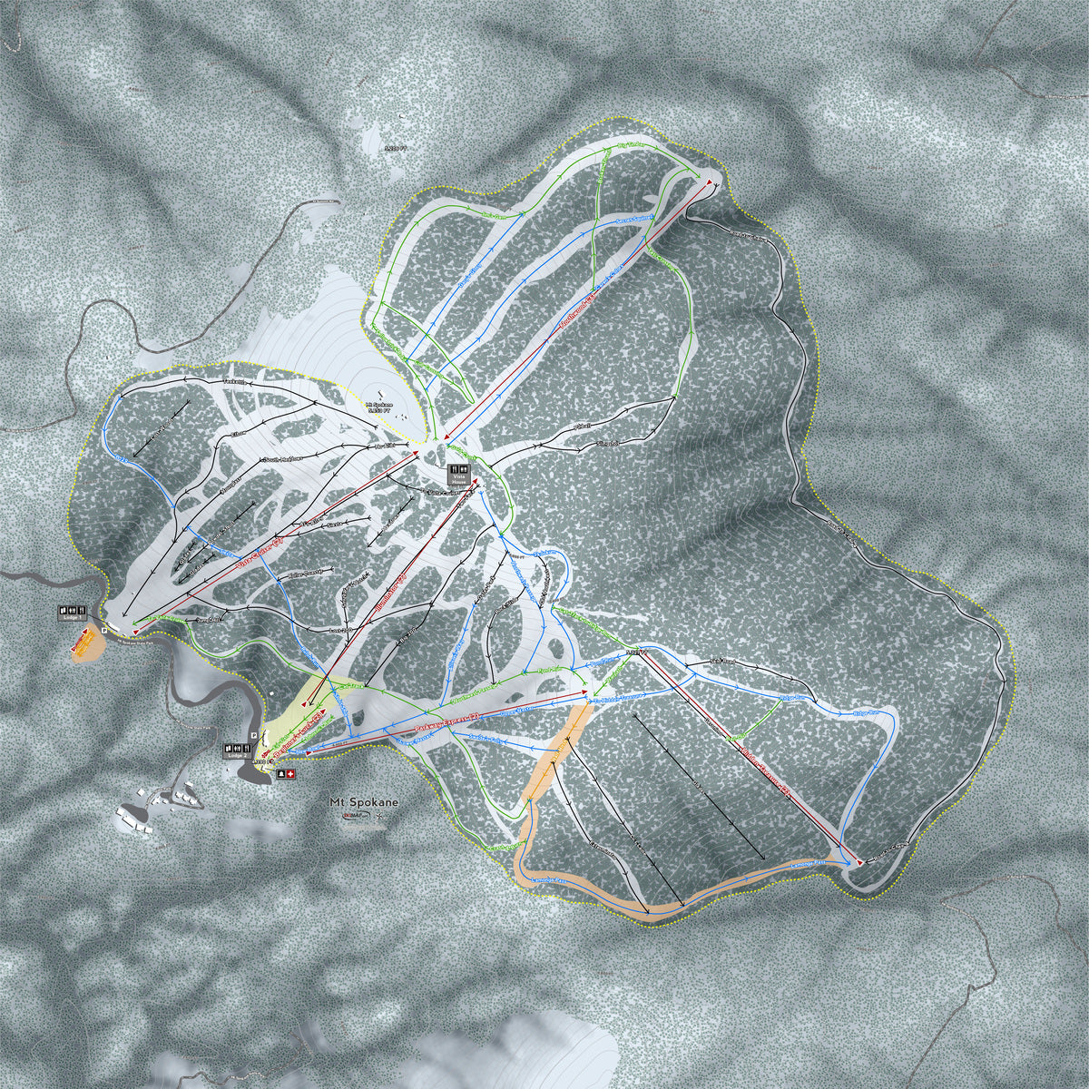 Mt Spokane Washington Ski Resort Map Wall Art