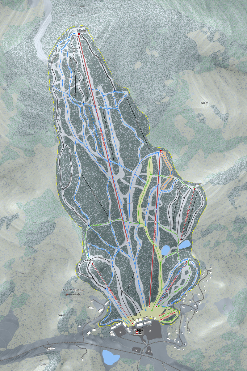 Pico Mountain Vermont Ski Resort Map Wall Art