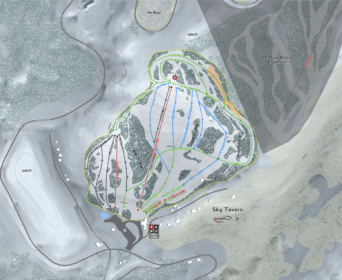 Sky Tavern Nevada Ski Resort Map Wall Art