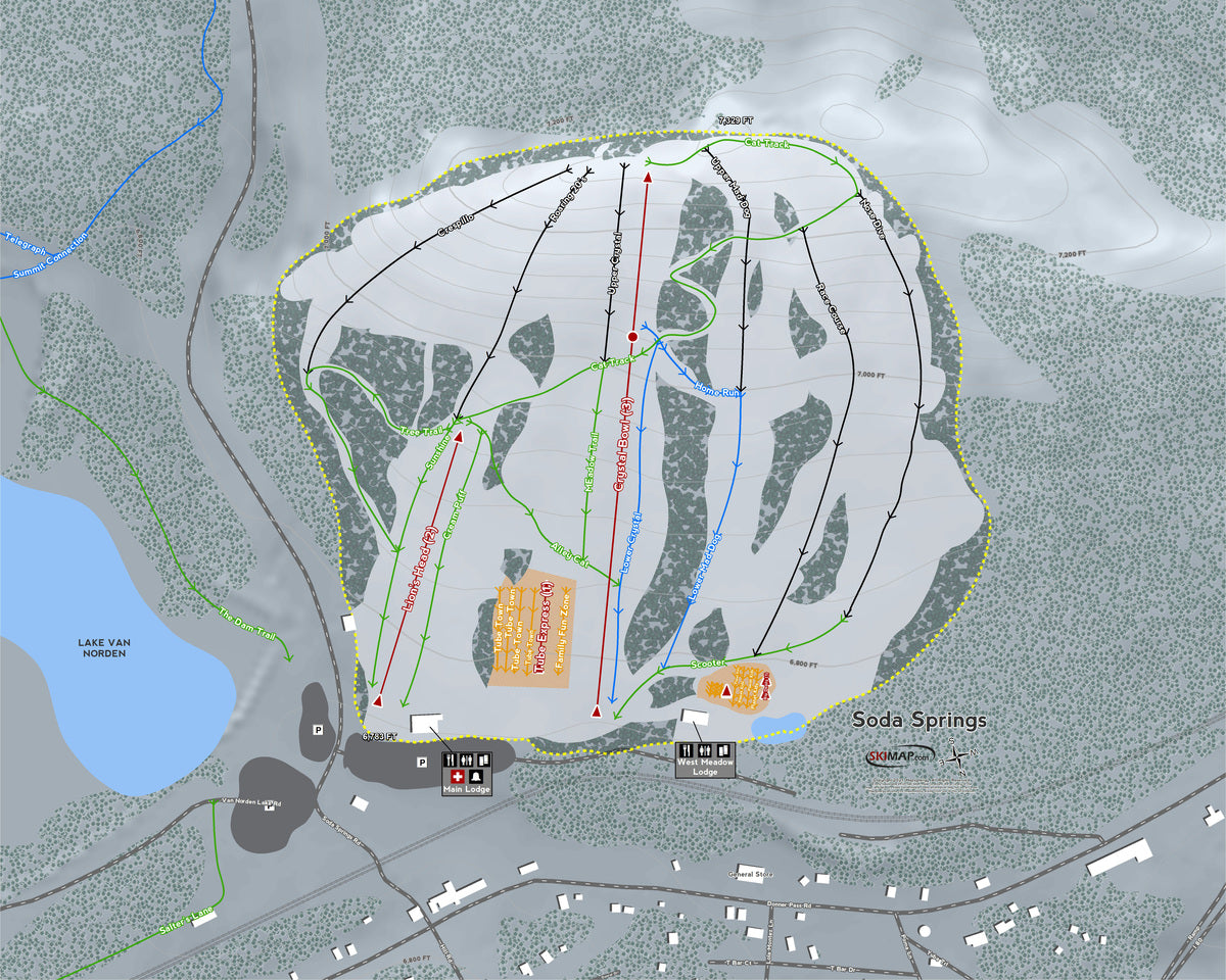 Soda Springs California Ski Resort Map Wall Art