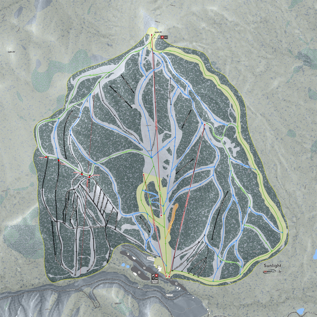 Sunlight Mountain Resort, Colorado Ski Trail Map Wall Art