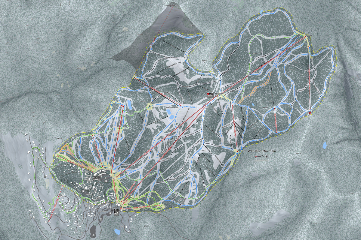 Whitefish Mountain Montana Ski Resort Map Wall Art