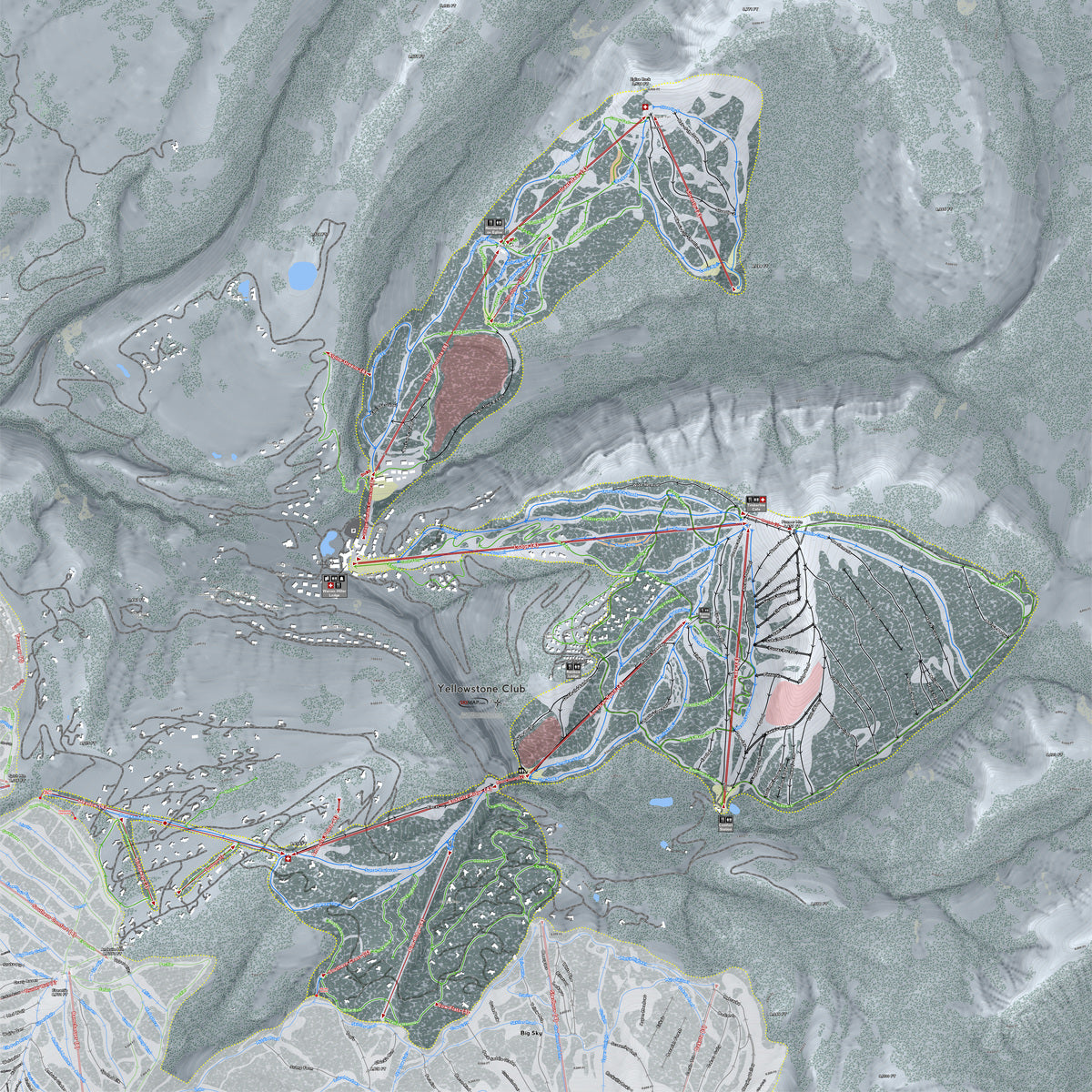 Yellow stoneClub Montana Ski Resort Map Wall Art