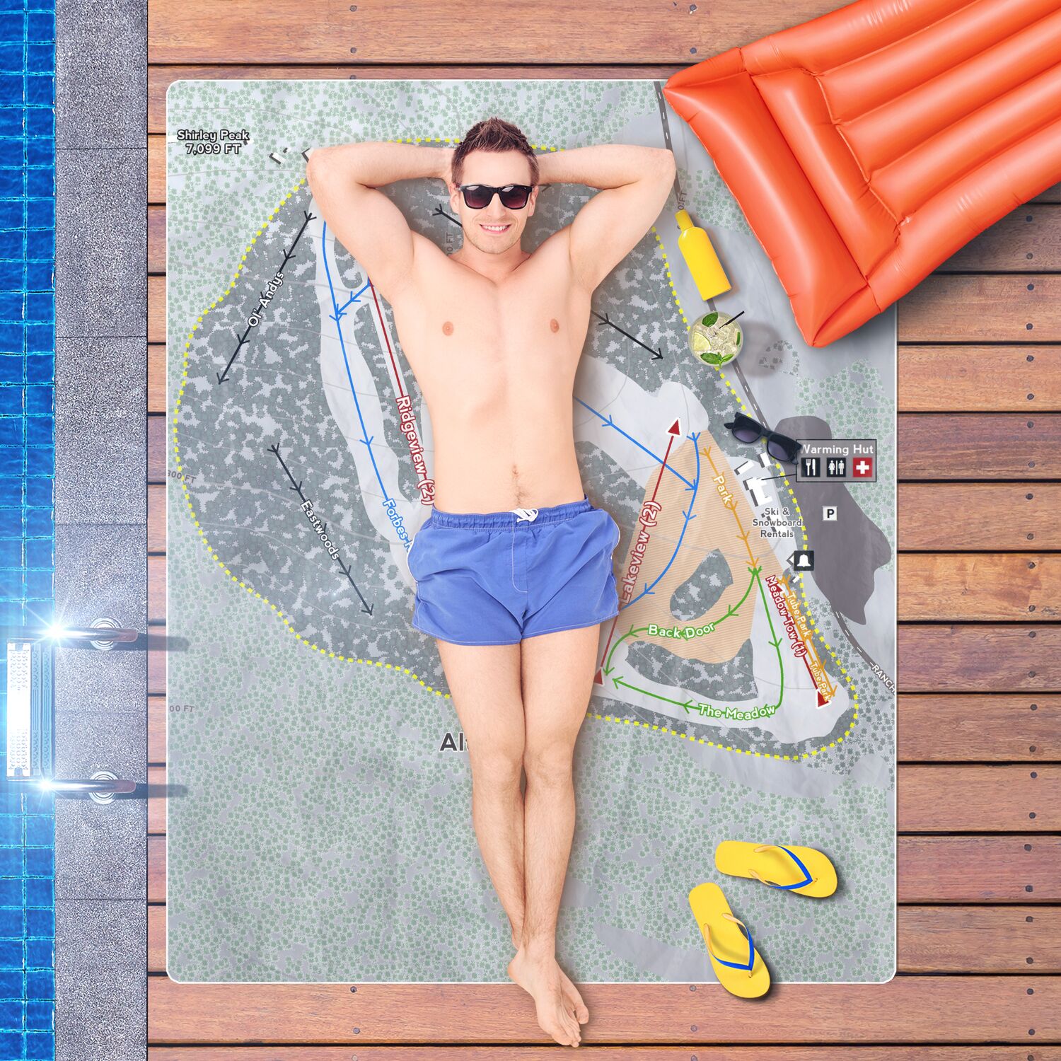 Alta Sierra, California Ski Resort Map Printed Beach Towel - Powderaddicts