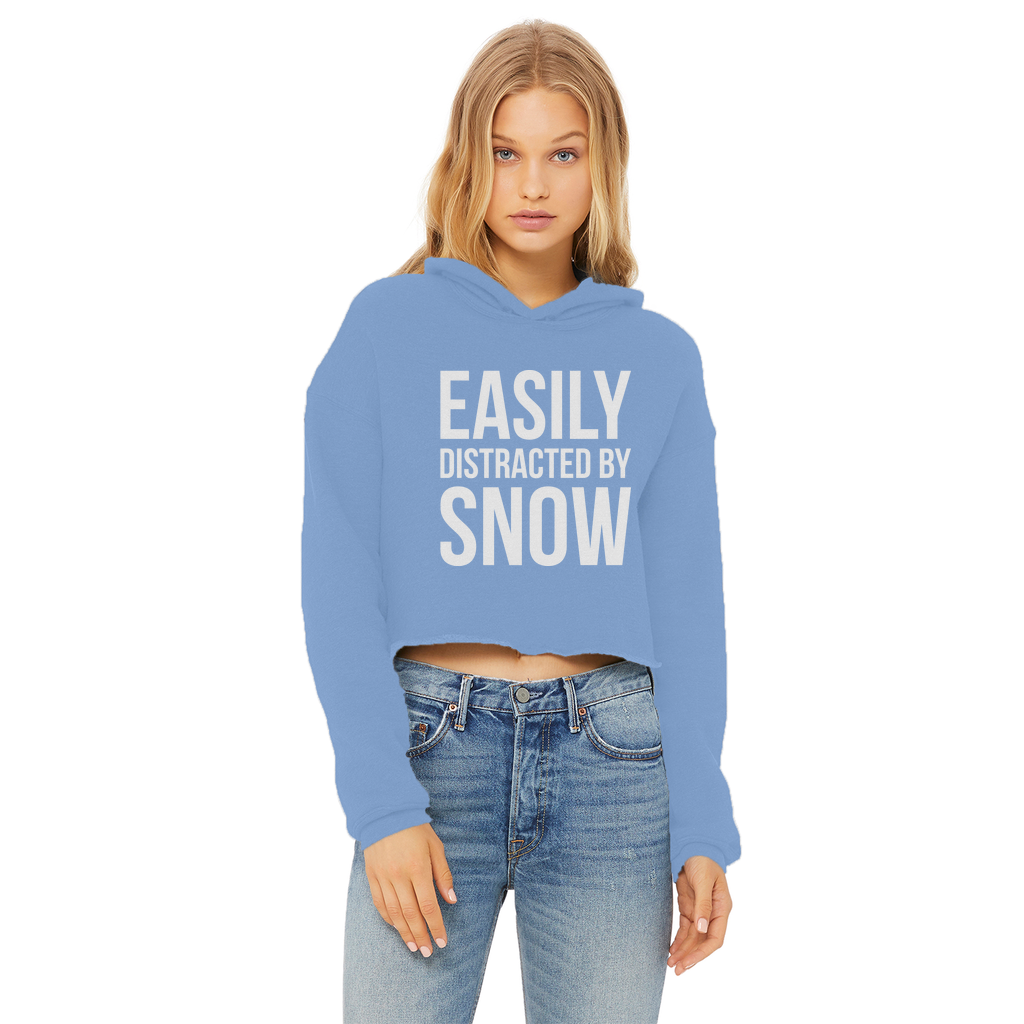 Easily Distracted By Snow Ladies Cropped Raw Edge Hoodie - Powderaddicts