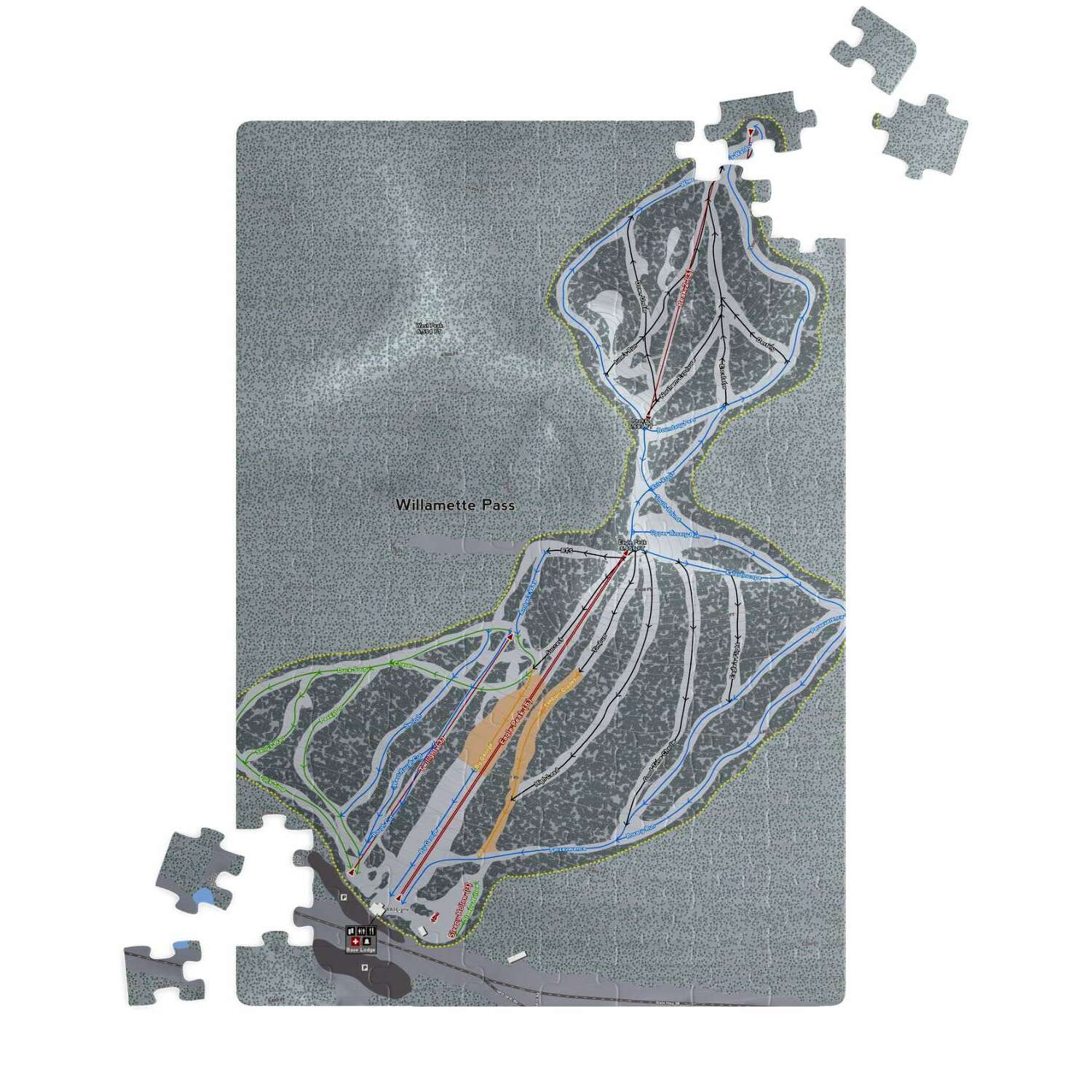 Willamette Pass, Oregon Ski Trail Map Puzzle - Powderaddicts
