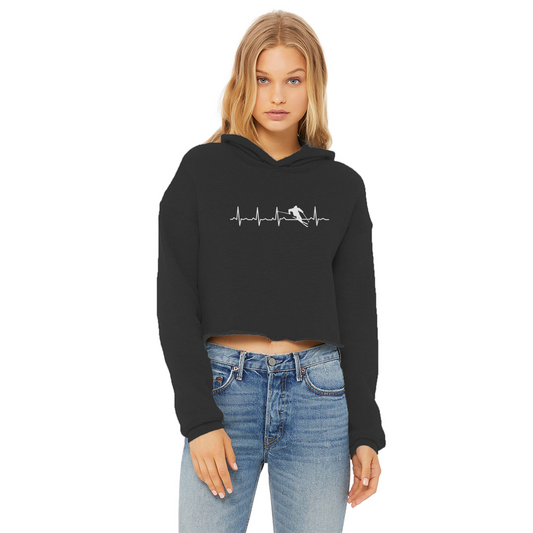 Ski Heartbeat Ladies Cropped Raw Edge Hoodie - Powderaddicts
