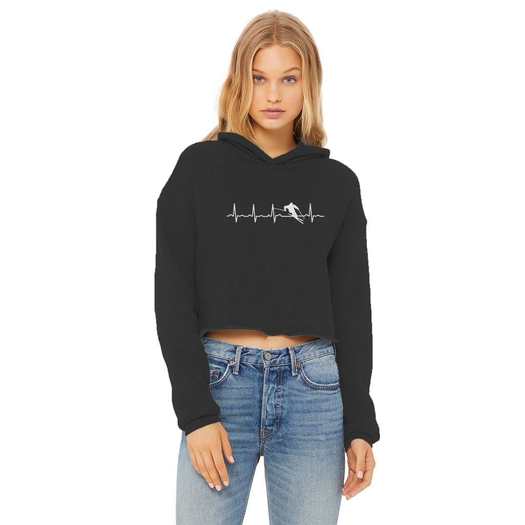 Ski Heartbeat Ladies Cropped Raw Edge Hoodie - Powderaddicts