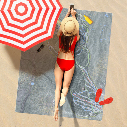 White Pass, Washington Ski Resort Map Printed Beach Towel - Powderaddicts