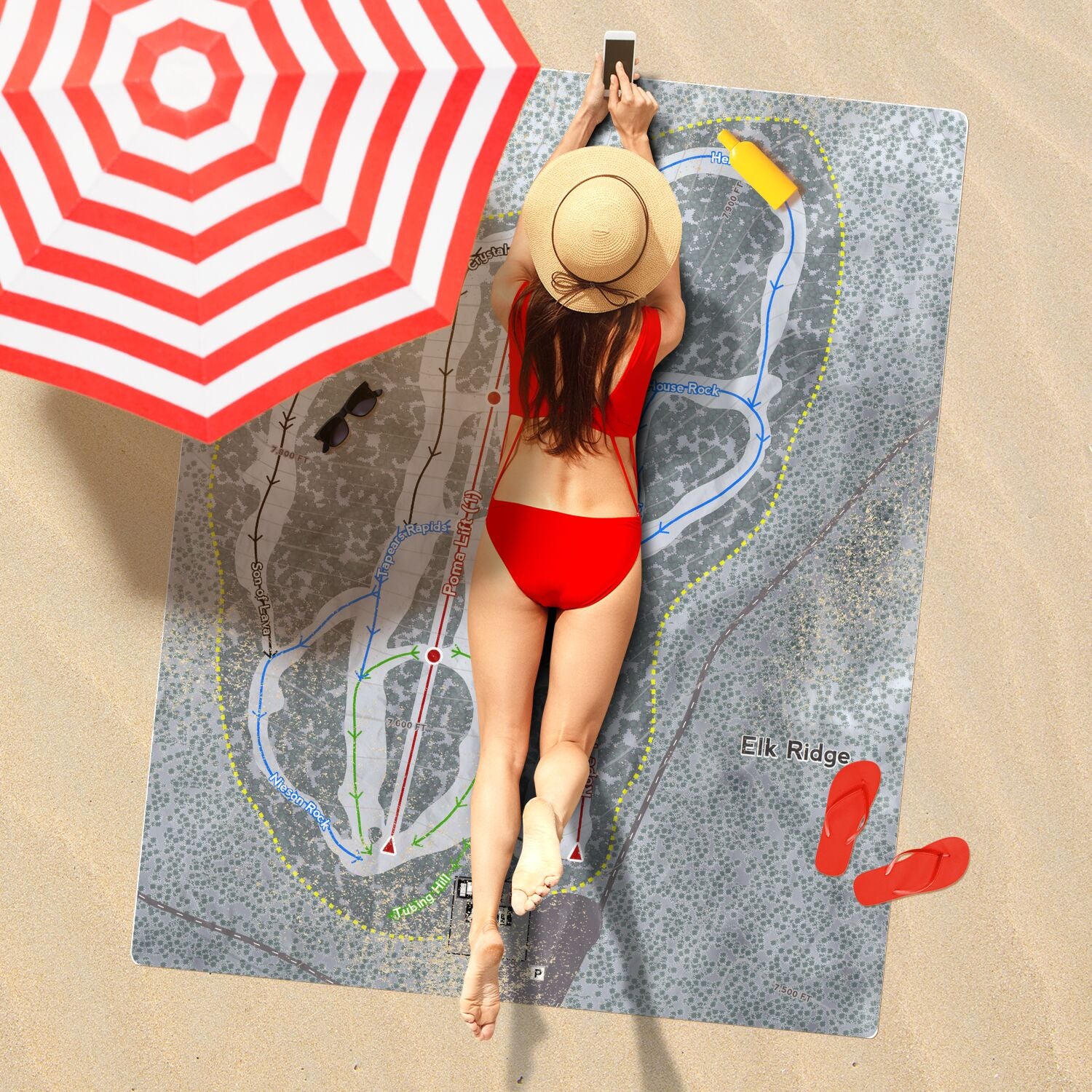 Elk Ridge, Arizona Ski Resort Map Printed Beach Towel - Powderaddicts