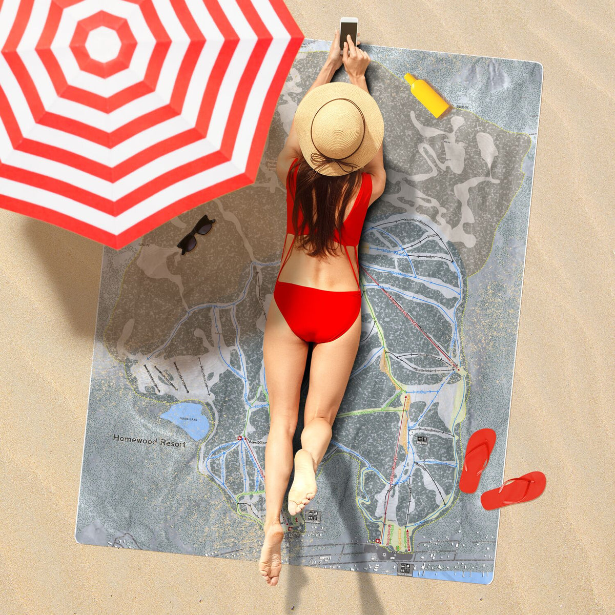 Homewood Resort, California Ski Resort Map Printed Beach Towel - Powderaddicts