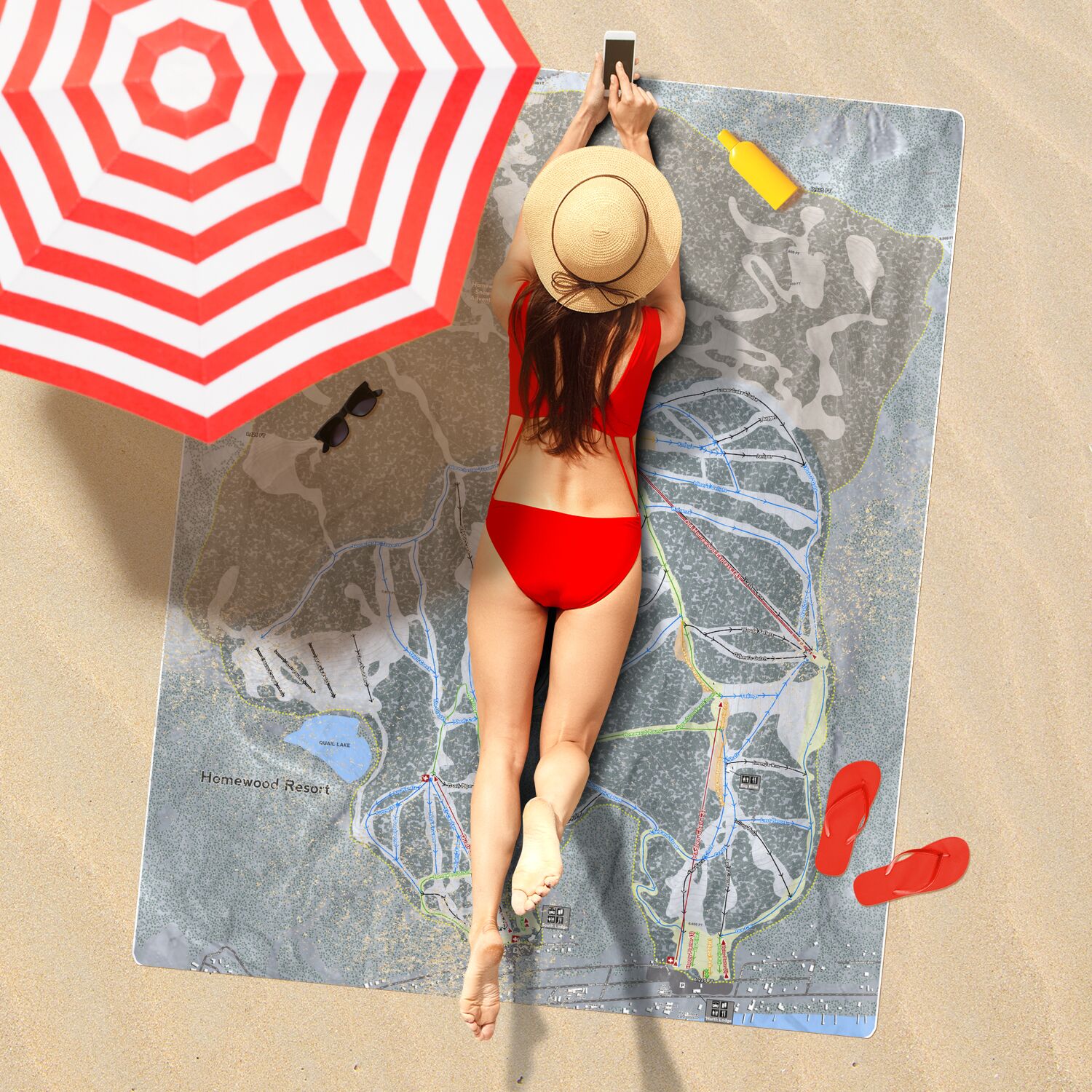 Homewood Resort, California Ski Resort Map Printed Beach Towel - Powderaddicts