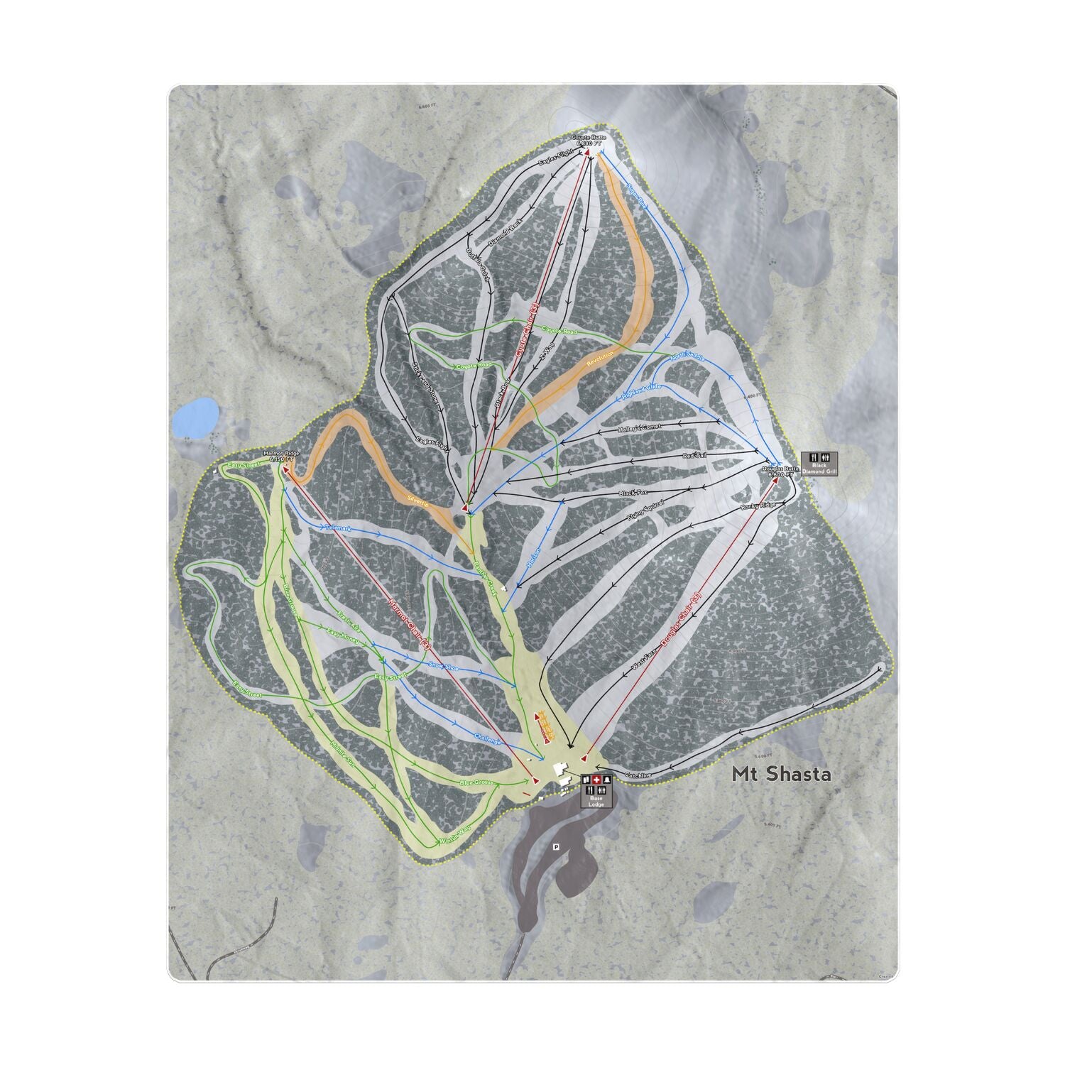 Mt Shasta, California Ski Resort Map Printed Beach Towel - Powderaddicts