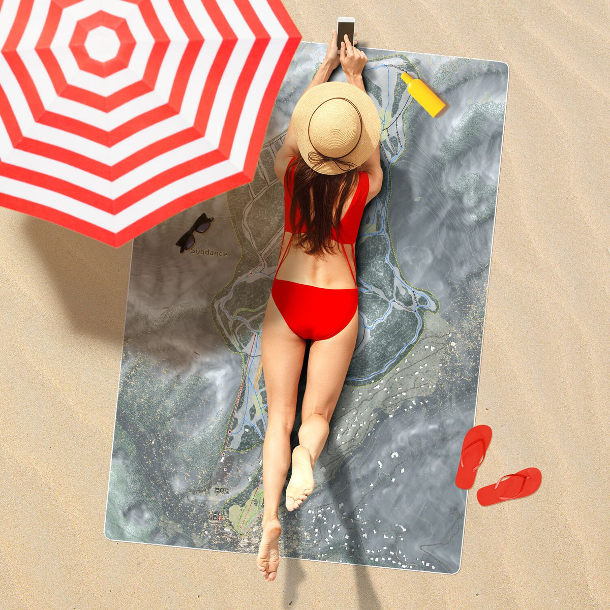 Sundance, Utah Ski Resort Map Printed Beach Towel - Powderaddicts