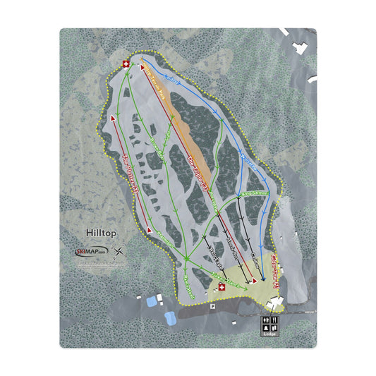 Hilltop, Alaska Ski Resort Map Printed Beach Towel - Powderaddicts