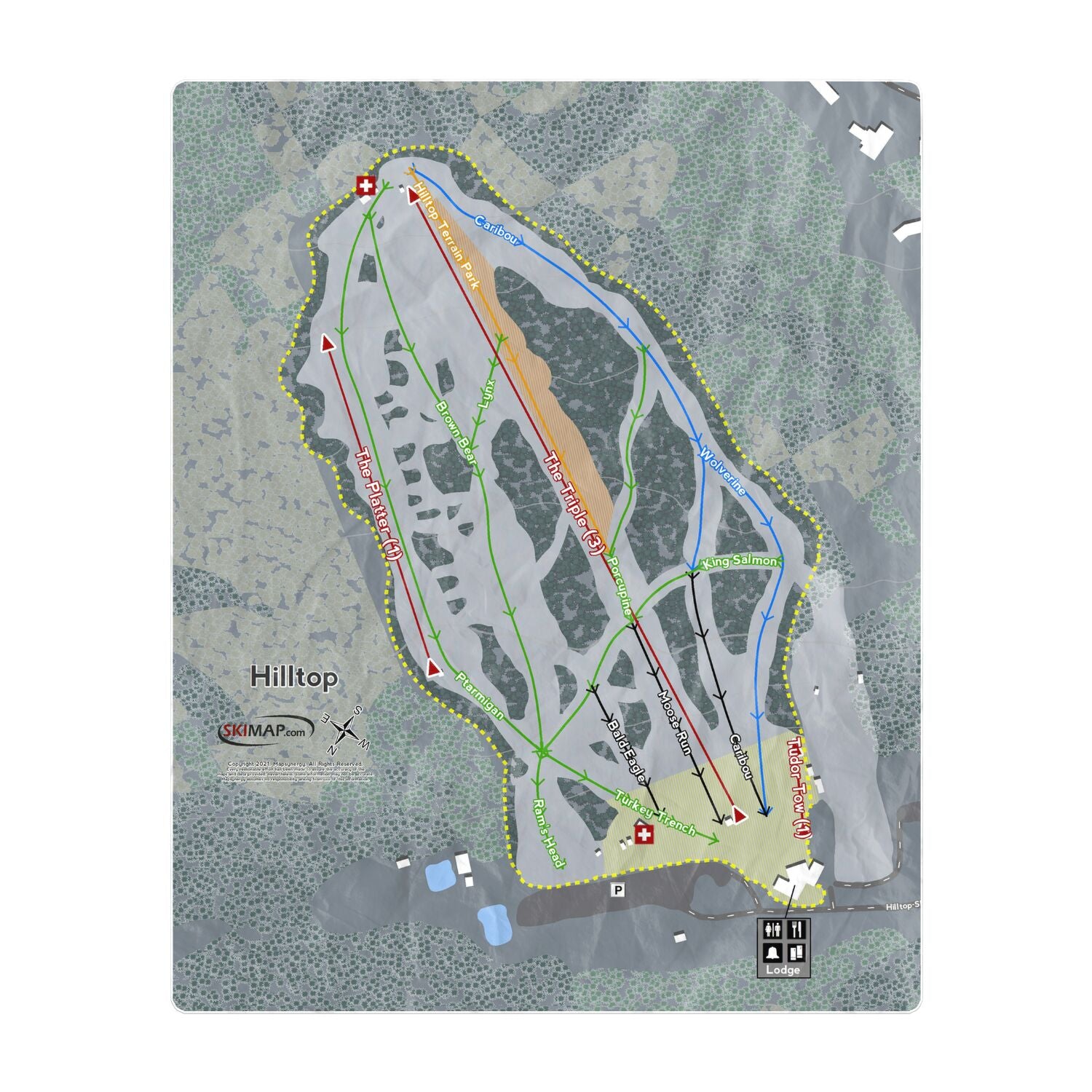 Hilltop, Alaska Ski Resort Map Printed Beach Towel - Powderaddicts