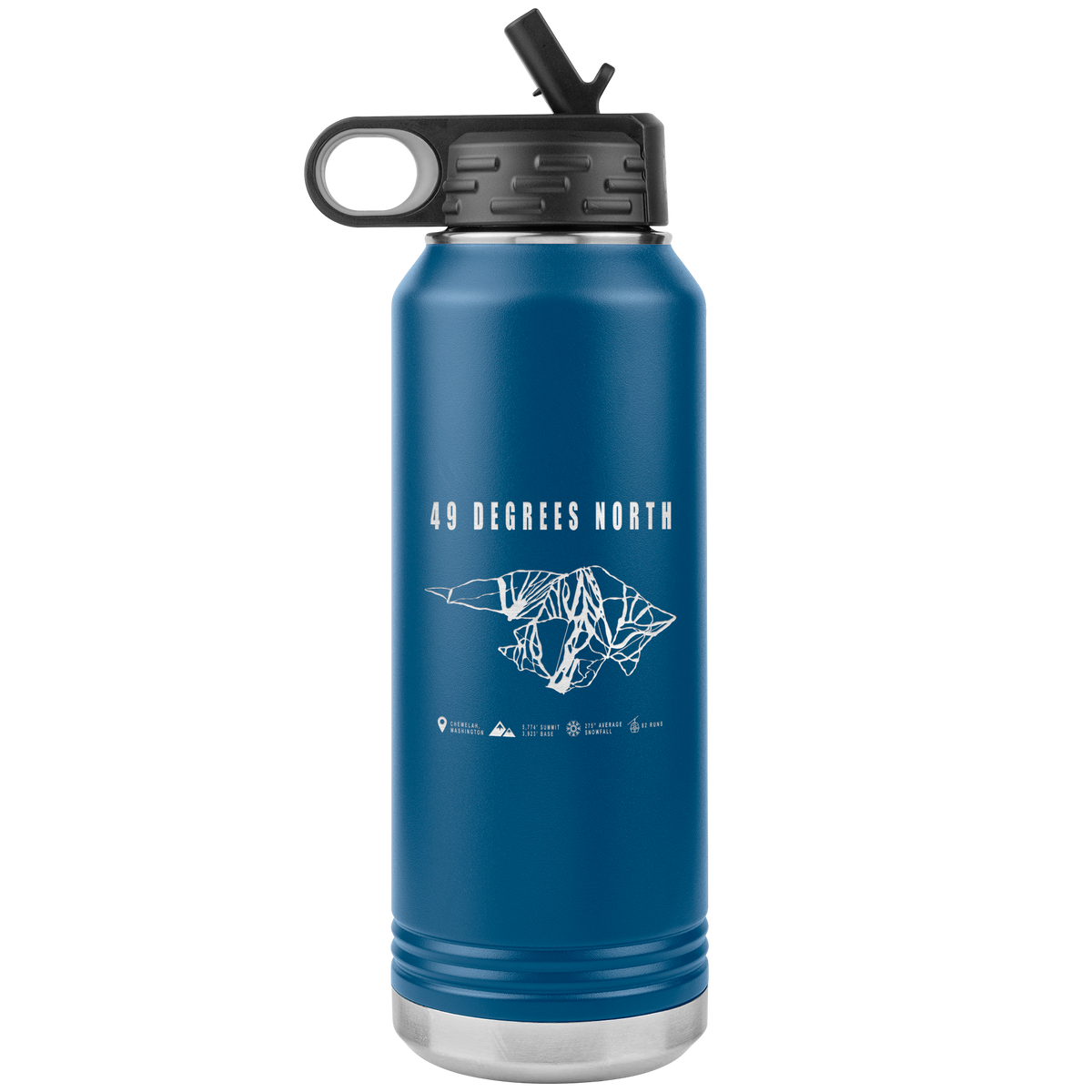 49 Degrees North, Washington Ski Trail Map 32oz Water Bottle Tumbler - Powderaddicts
