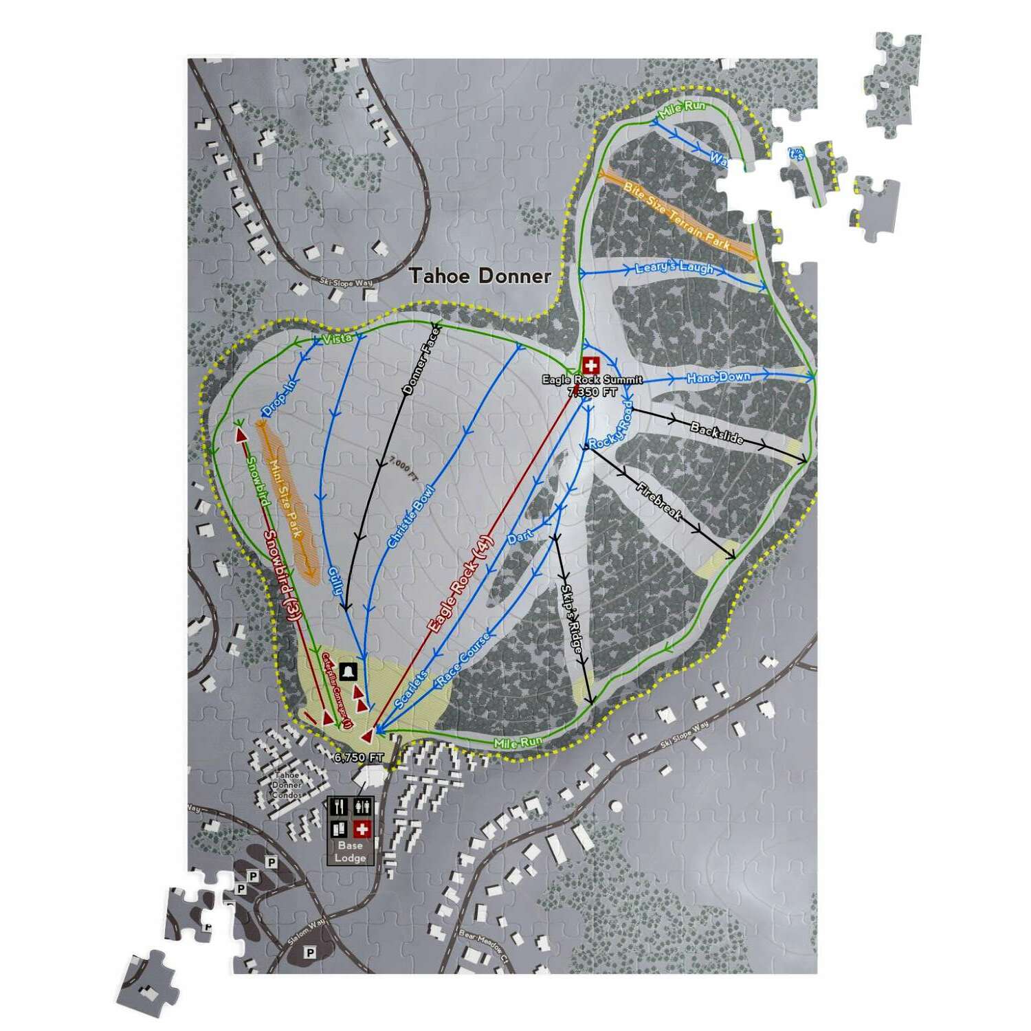 Tahoe Donner, California Ski Trail Map PUzzle - Powderaddicts