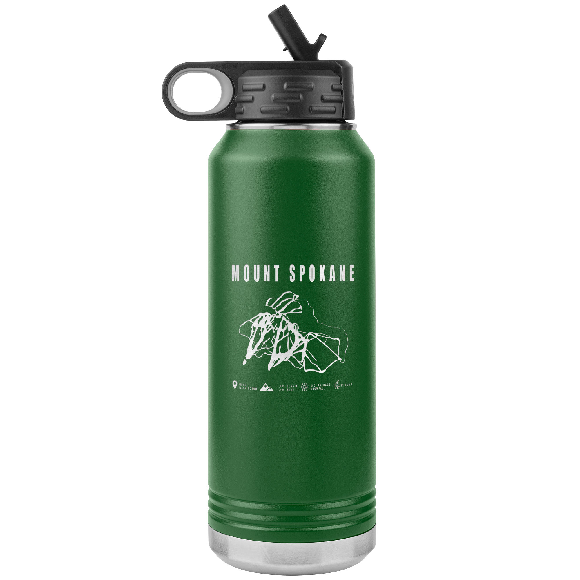 Mount Spokane, Washington Ski Trail Map 32oz Water Bottle Tumbler - Powderaddicts