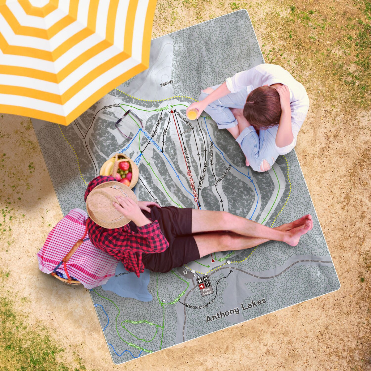 Anthony Lakes, Oregon Ski Resort Map Printed Beach Towel - Powderaddicts