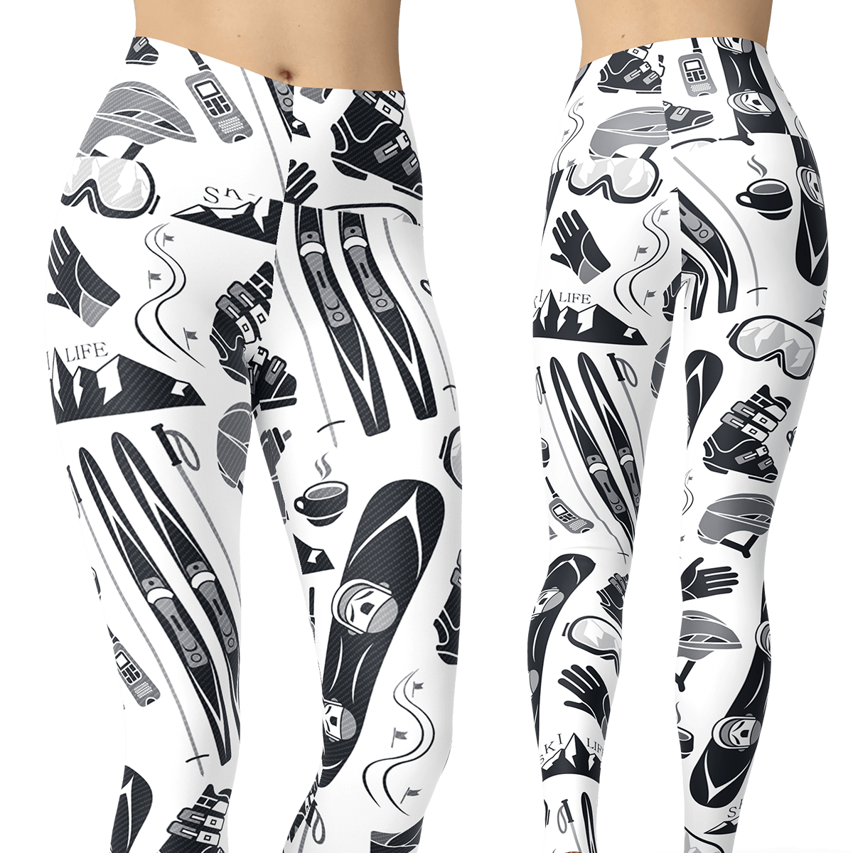 Ski and Snowboard White Patterns Leggings - Powderaddicts