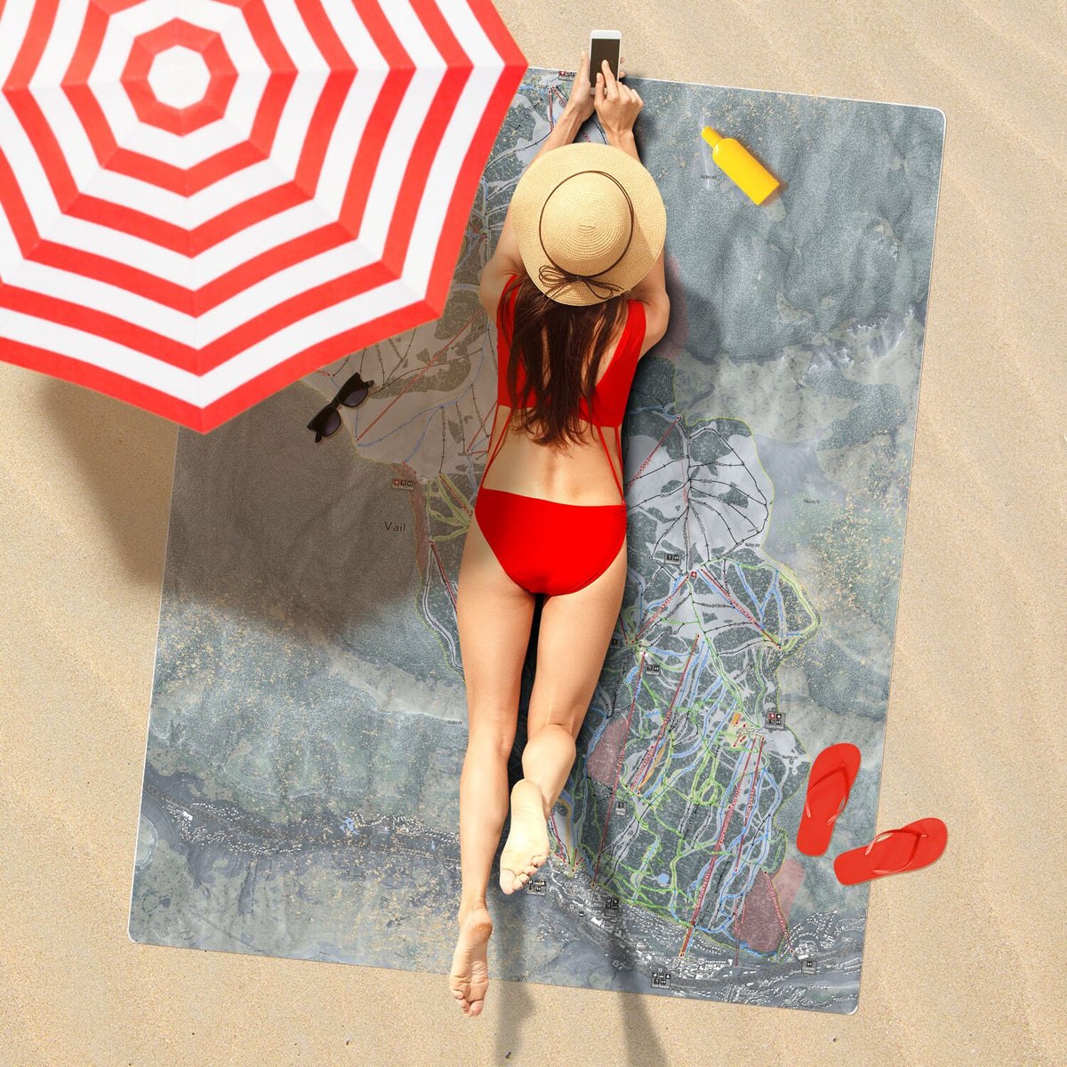 Vail, Colorado Ski Resort Map Printed Beach Towel - Powderaddicts