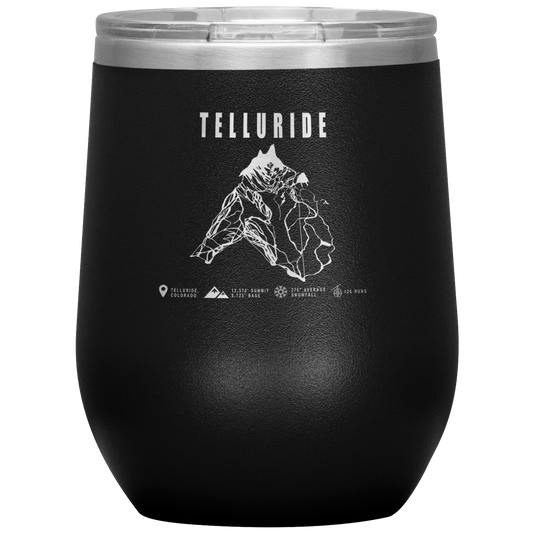 Telluride Colorado Ski Trail Map Wine 12oz Tumbler - Powderaddicts