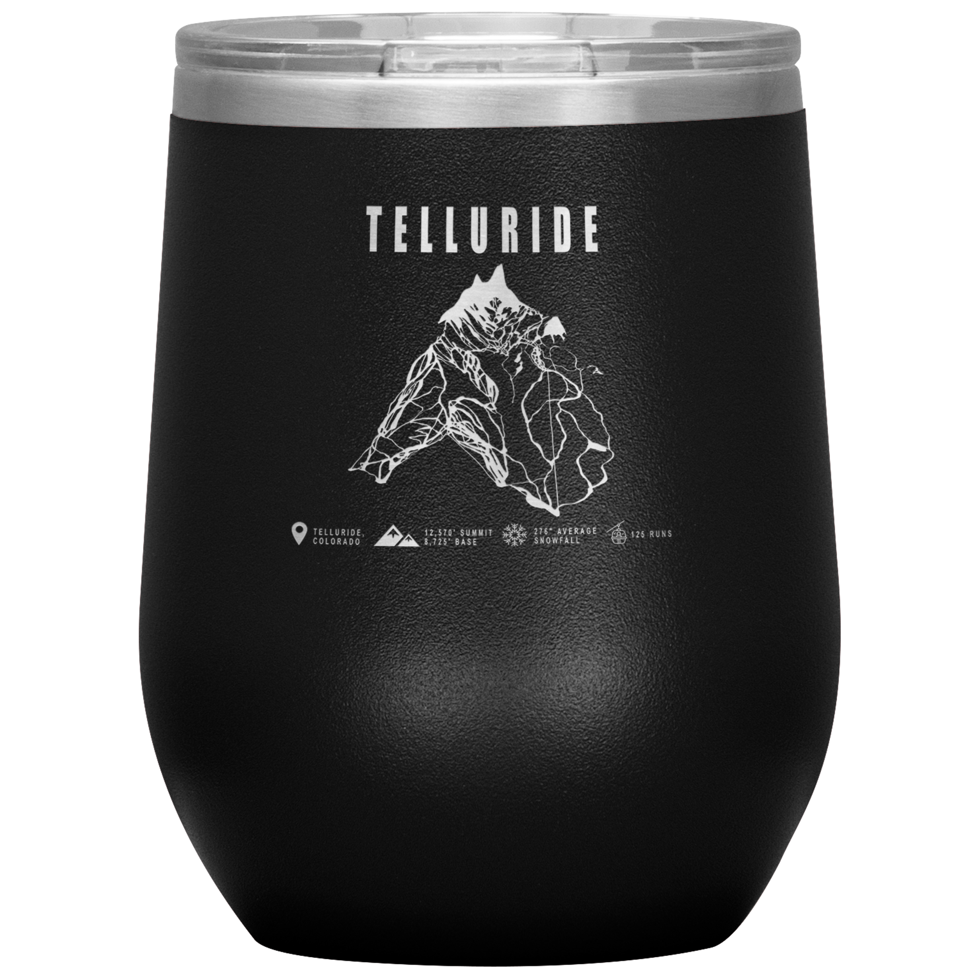 Telluride Colorado Ski Trail Map Wine 12oz Tumbler - Powderaddicts