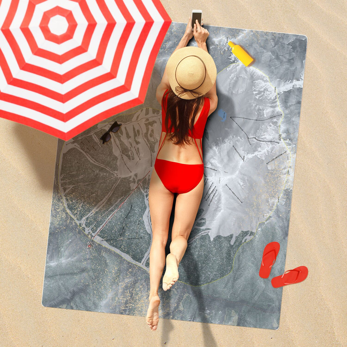 Silverton Mountain, Colorado Ski Resort Map Printed Beach Towel - Powderaddicts