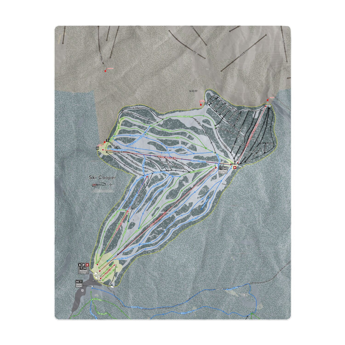 Ski Cooper, Colorado Ski Resort Map Printed Beach Towel - Powderaddicts