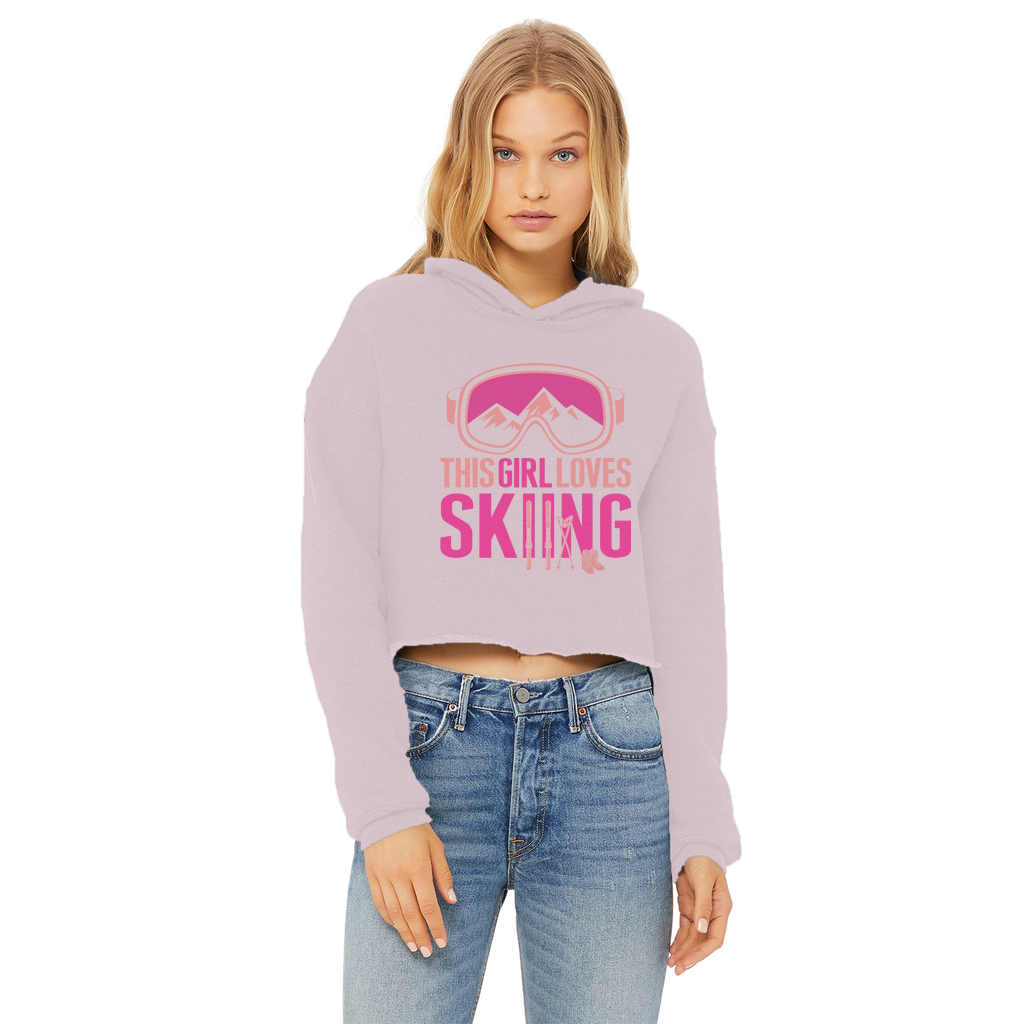 This Girl Loves Skiing Ladies Cropped Raw Edge Hoodie - Powderaddicts