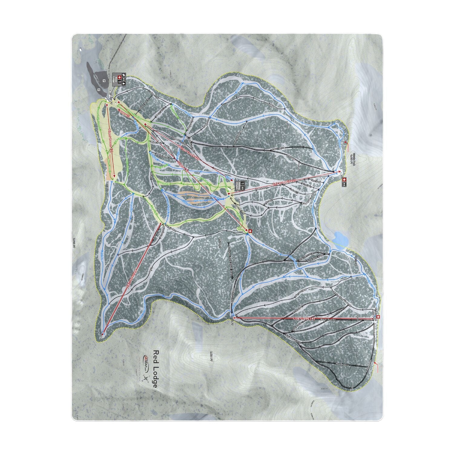 Red Lodge, Montana Ski Resort Map Printed Beach Towel - Powderaddicts
