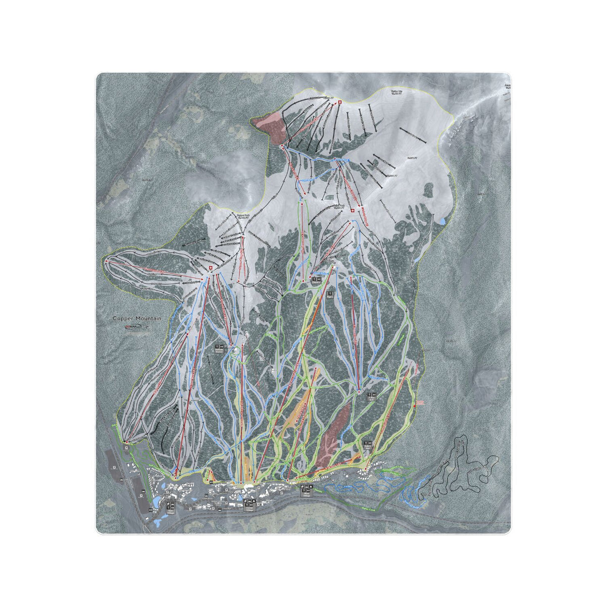 Copper Mountain, Colorado Ski Resort Map Printed Beach Towel - Powderaddicts