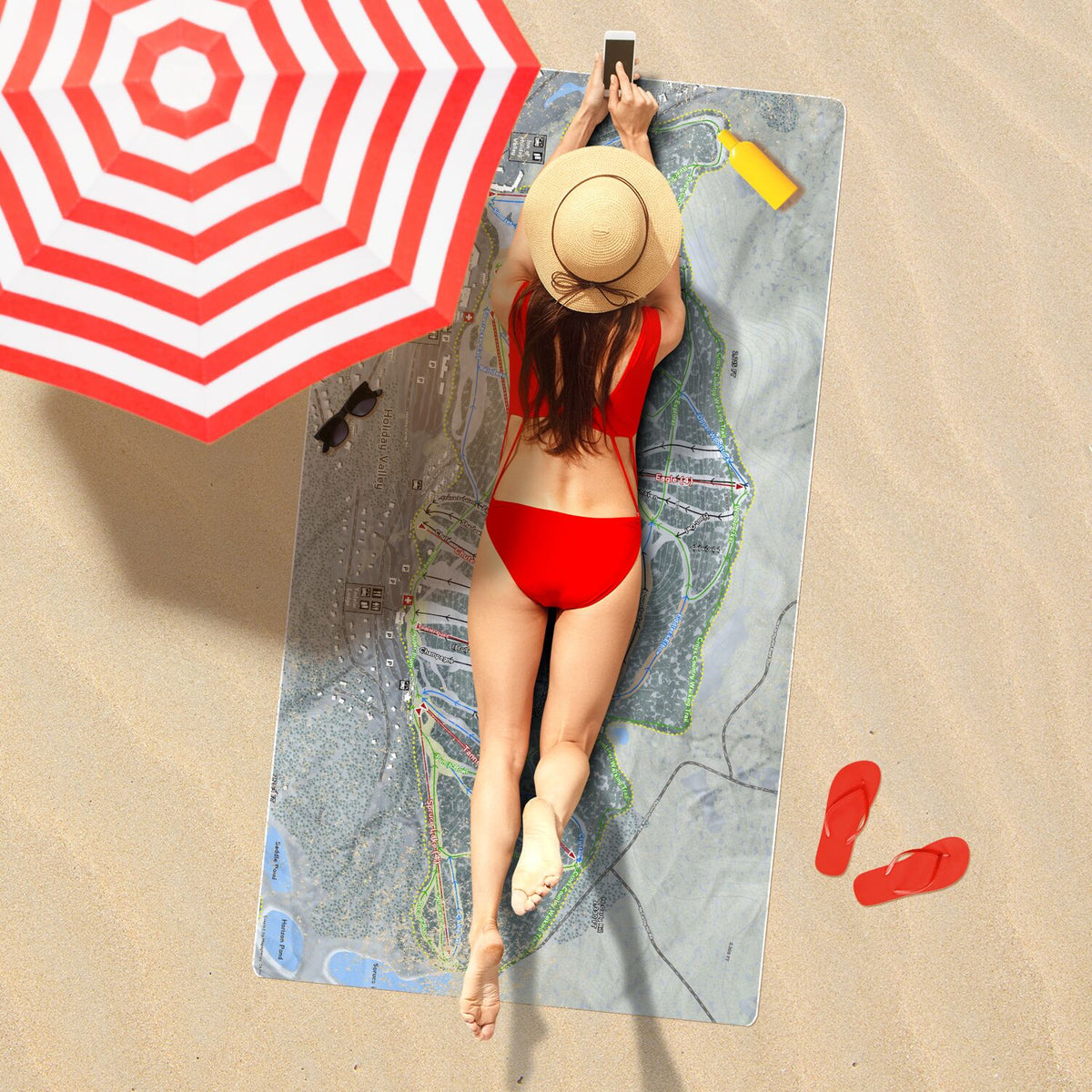 Holiday Valley, New York Ski Resort Map Printed Beach Towel - Powderaddicts