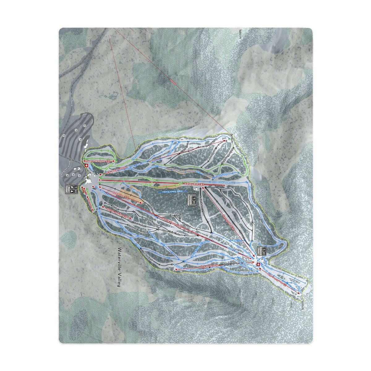 Waterville Valley, New Hampshire Ski Resort Map Printed Beach Towel - Powderaddicts