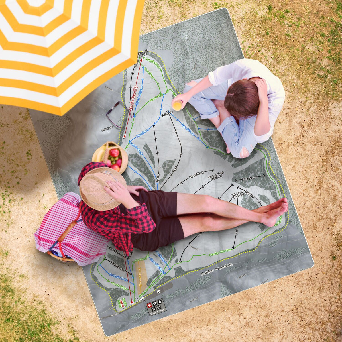 Soldier Mountain, Idaho Ski Resort Map Printed Beach Towel - Powderaddicts