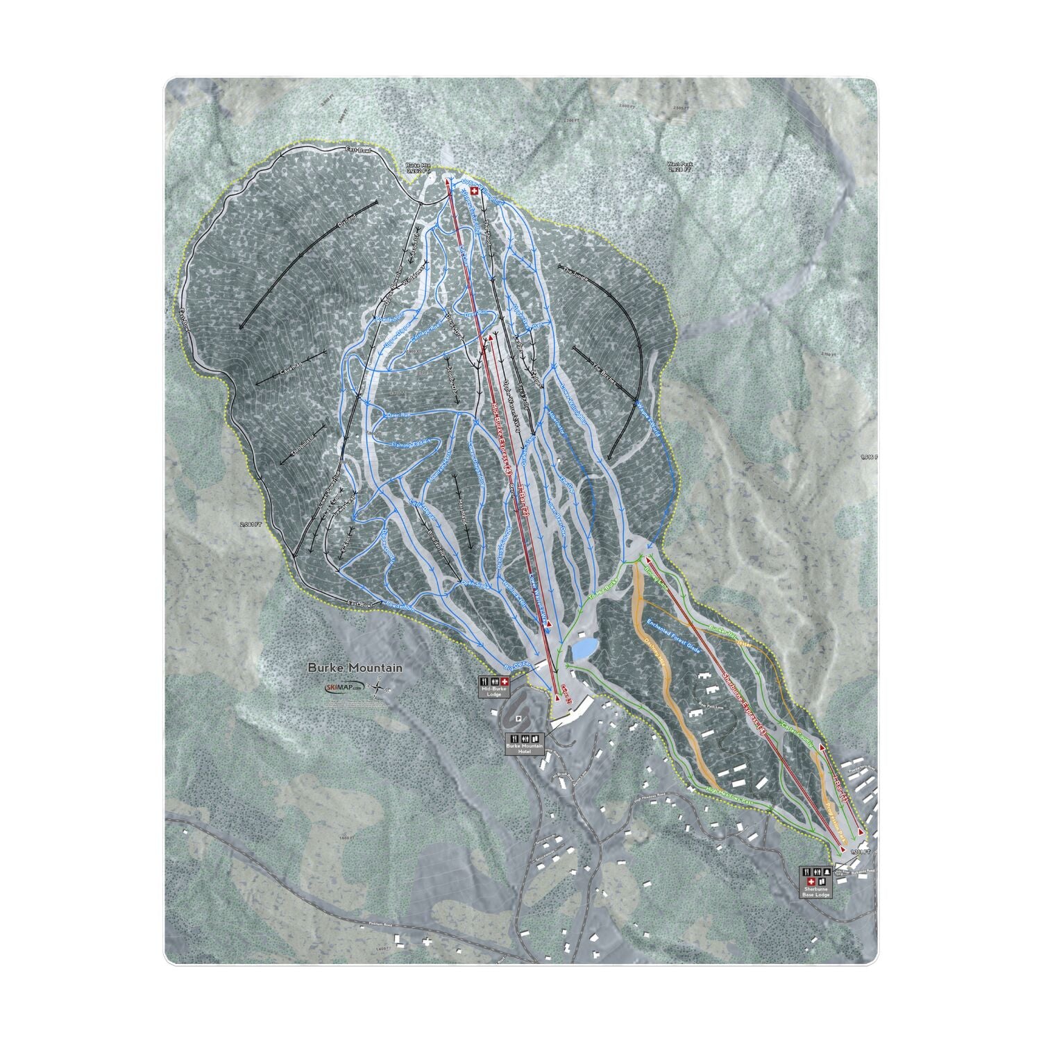 Burke Mountain, Vermont Ski Resort Map Printed Beach Towel - Powderaddicts