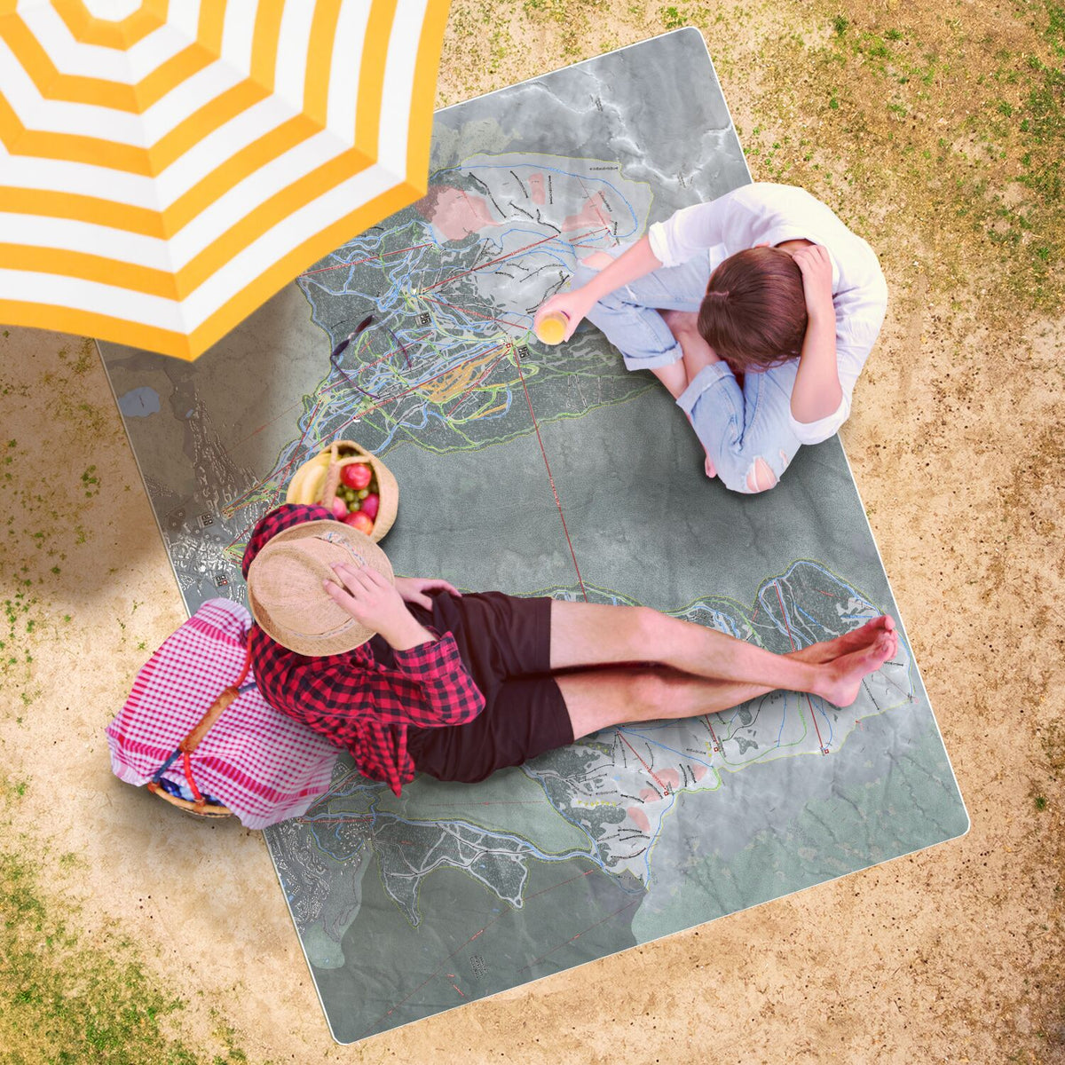 Whistler Blackcomb, British Columbia Ski Resort Map Printed Beach Towel - Powderaddicts