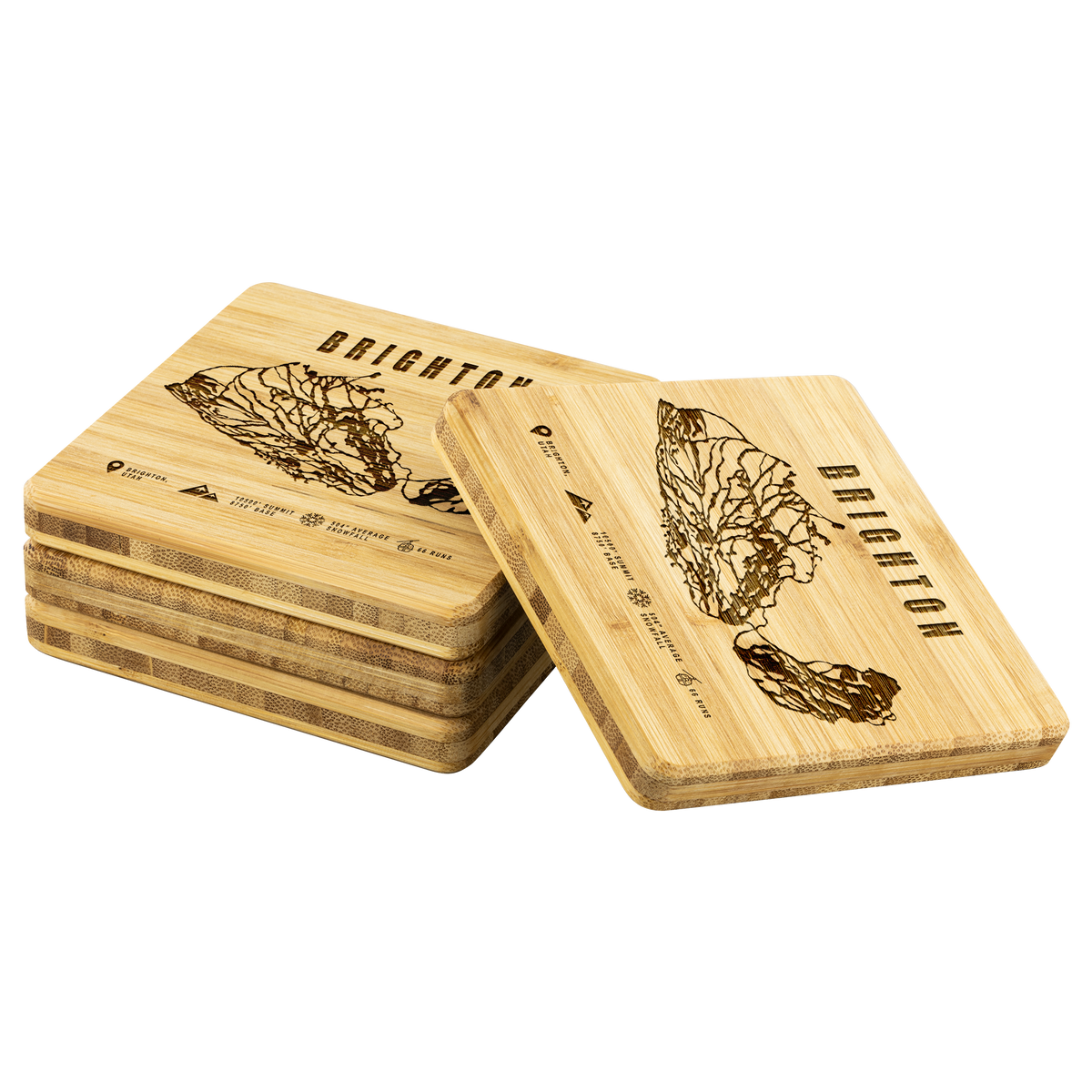 Brighton,Utah Ski Trail Map Bamboo Coaster - Powderaddicts