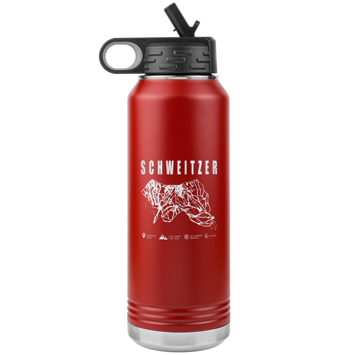 Schweitzer Idaho Ski Trail Map 32oz Water Bottle Tumbler - Powderaddicts