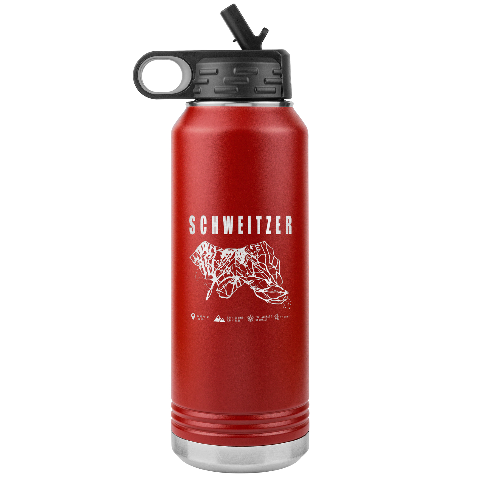 Schweitzer Idaho Ski Trail Map 32oz Water Bottle Tumbler - Powderaddicts