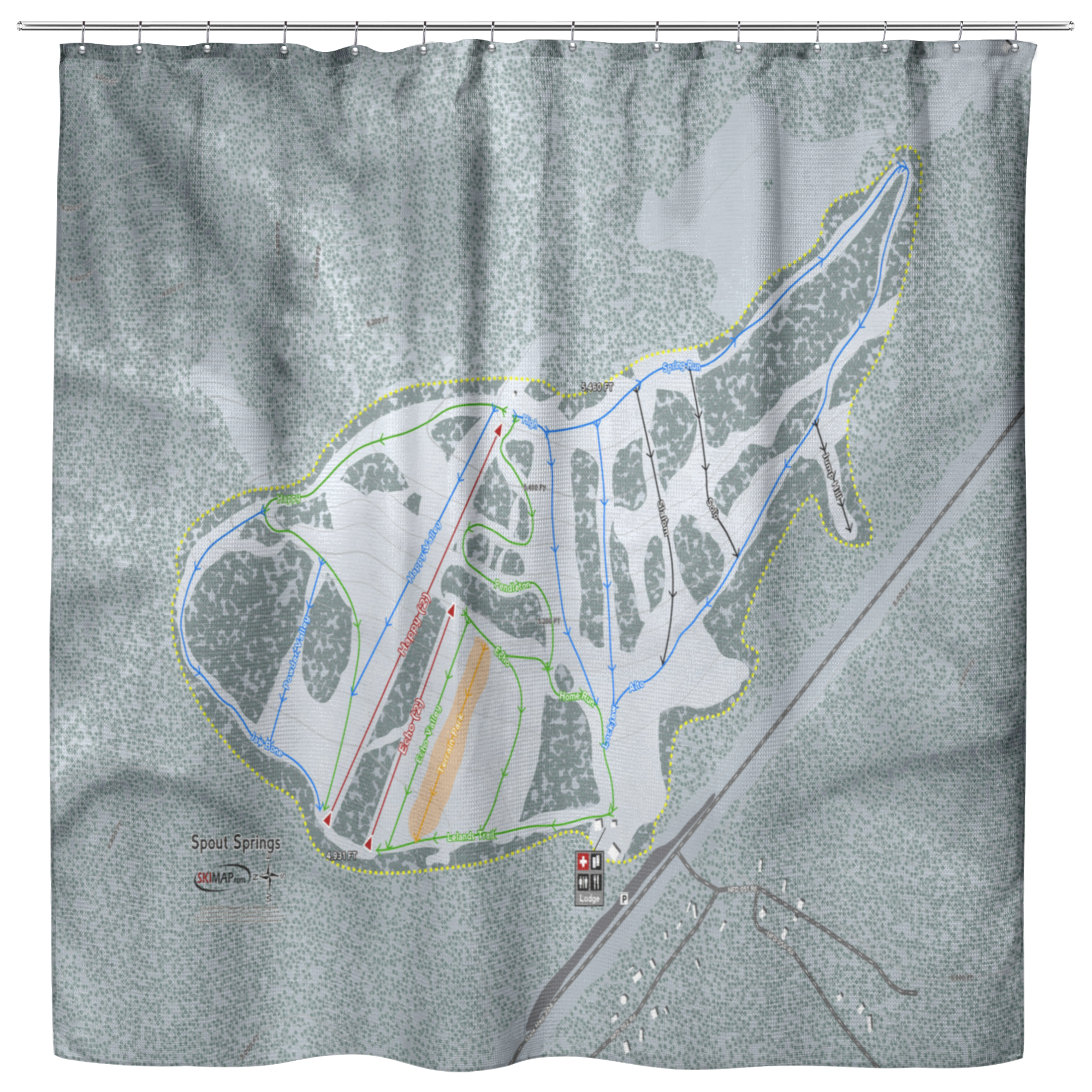 Spout Springs Ski Trail Map Shower Curtain - Powderaddicts
