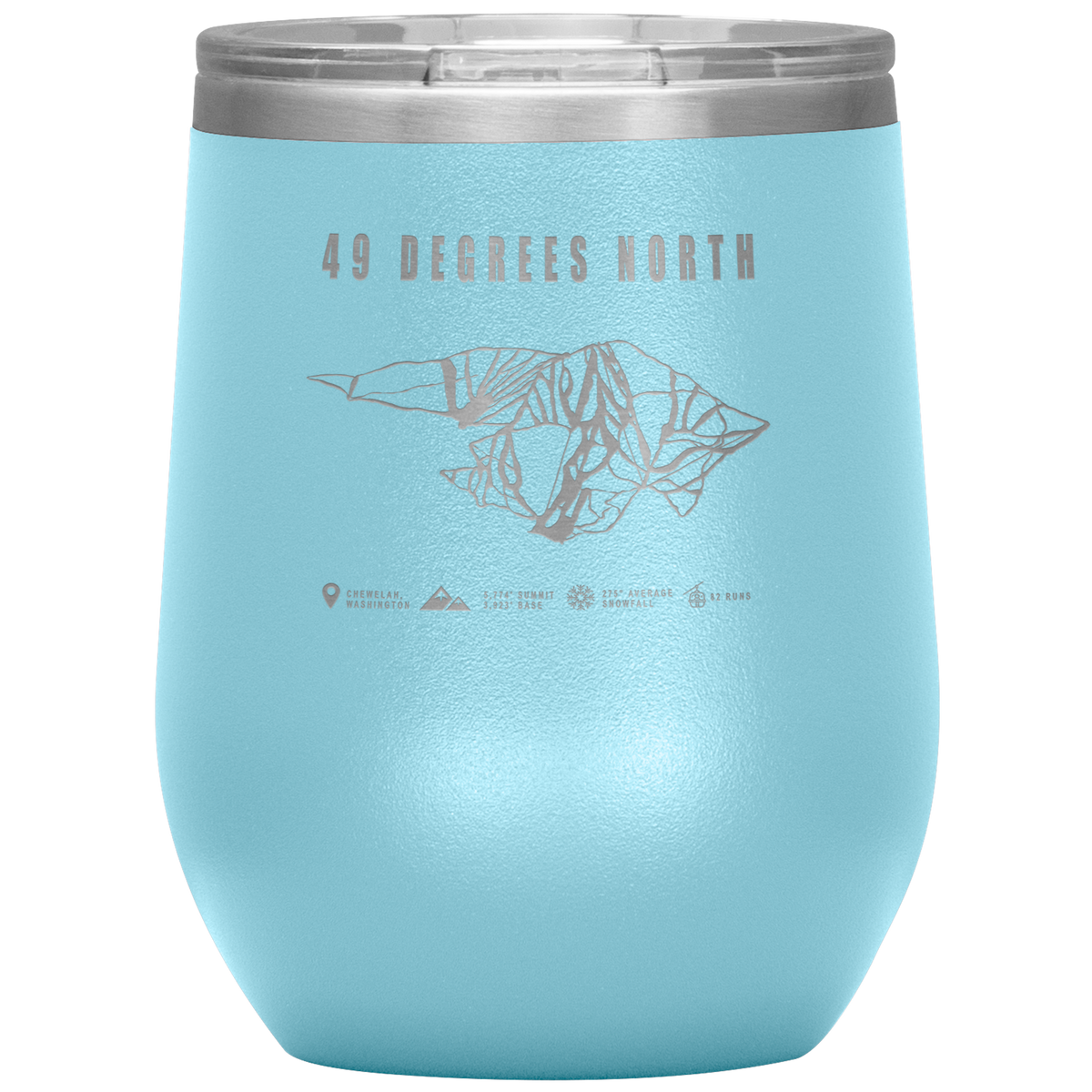 49 Degrees North, Washington Ski Trail Map Wine 12oz Tumbler - Powderaddicts
